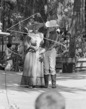 View showing trick roper Danny Coflin of Odessa performing with Thelma Boltin at the 1970 Florida Folk Festival - White Springs, Florida.