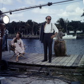 Chana Eden and Emmett Kelly on set during the filming of the movie "Wind Across the Everglades".