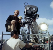 View of cameramen on the set shooting the film "Wind Across the Everglades".