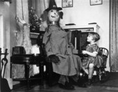 Joe's daughter, Lois Duncan Steinmetz, with a pumpkin headed mannequin in Pennsylvania.