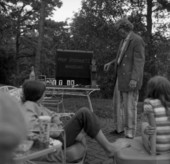Joe Steinmetz performing a magic trick in Massachusetts.