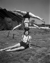 Acrobats rehearsing at the Ringling Circus winter quarters in Sarasota, Florida.