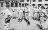 View showing Kingston Colonials minor league players at the Brooklyn Dodgers training camp in Vero Beach, Florida.