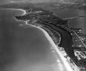 Aerial view looking north over Siesta Key near Sarasota, Florida.