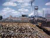 View of the National Container Corporation mill near the railroad tracks in Jacksonville, Florida.