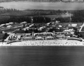 Aerial view showing the municipal casino on Lido Beach at Sarasota, Florida.