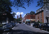 View looking west along Cathedral St. near the intersection with St. George St. in St. Augustine, Florida.