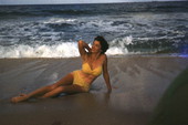 Model at the seashore on the beach in Sarasota, Florida.
