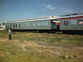 Photographer's wife, Lois Foley Steinmetz, photographing the Ringling Circus train at its winter quarters in Sarasota, Florida.