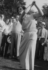 Babe Didrikson Zaharias teeing off.