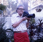 Portrait of commercial photographer Joe Steinmetz in the patio behind his studio in Sarasota, Florida.