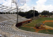 View looking at batting practice from the stadium seats at the FSU ballpark in Tallahassee, Florida.