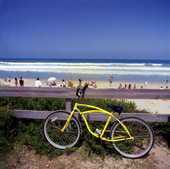View showing a bicycle parked at Melbourne Beach in Brevard County, Florida.