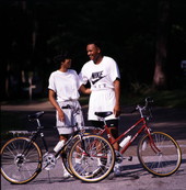 Couple with their bicycles in Tallahassee, Florida.
