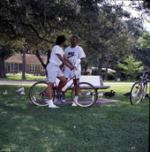 Couple with their bicycles in Tallahassee, Florida.