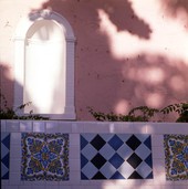 Close-up view showing wall recess in a building at the Royal Palm Plaza in Boca Raton, Florida.