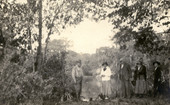 Postcard showing people on Koreshan Unity property in Estero, Florida.