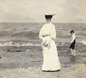 Koreshan Hattie L. Englert posing at the beach.