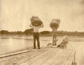 Men carrying pineapples to boat.