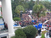 Distant view showing Governor Charlie Crist delivering his inaugural address - Tallahassee, Florida.