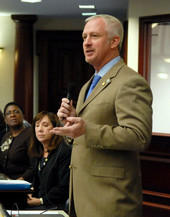 Representative Jeff Clemens, D-Lake Worth, debating in opposition to the Paycheck Protection Bill (HB 1021) on the House floor in Tallahassee, Florida.
