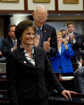 Appropriations Chair Denise Grimsley, R-Sebring, getting a standing ovation after her closing remarks promoting the House budget.