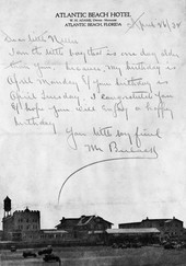 Birthday letter written on Atlantic Beach Hotel stationery
