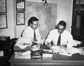 Gubernatorial candidate (and future governor) Dan McCarty in his campaign headquarters with Earl Powers of Gainesville - Fort Pierce, Florida