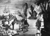 Lithograph of Fort Caroline in 1564 - Jacksonville, Florida.