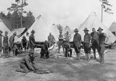 Soldiers setting up tents - Camp Joseph E. Johnston