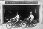 Policemen on motorcycles outside the Fire Department - DeLand, Florida
