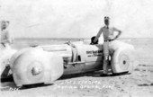 Frank Lockhart posing in front of the Stutz Black Hawk Special - Daytona Beach, Florida.