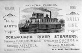 Advertising card for the Hart Line Ships - Palatka, Florida