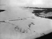 Gap between Keys where railroad and highway have been washed away by the hurricane - Florida Keys, Florida