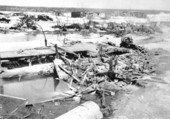 View from the top of the ferry slip of the wreckage of the veteran's homes
