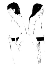 Drawing showing struggle over long hair for males
