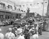 Fourth of July parade with members from the Heart Bar Ranch in front of the Orange Blossom Hotel - Kissimmee, Florida.