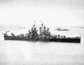 Light cruiser U.S.S. Miami (CL-89) at anchor