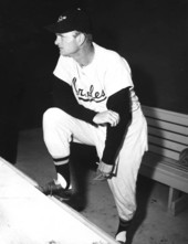 Oriole player at the Pittsburgh-Baltimore exhibition game
