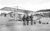 Three men with airplane near Arcadia - De Soto County, Florida.