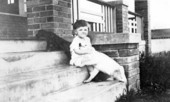Child with two puppies.