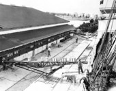 Conveyor belt carrying produce from cooling room to ship in Port Everglades.