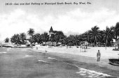 Sun and Surf Bathing at Municipal South Beach, Key West, Florida..