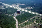 Aerial view of Interstate 10 and the Commonwealth Building.
