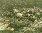 Aerial view of Tallahassee looking Northwest over Centennial field toward the Capitol