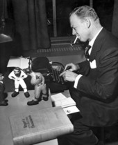Red Barber at work at his typewriter