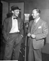 Red Barber and Fred Astaire sharing a CBS microphone.