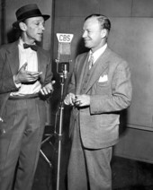 Red Barber and Fred Astaire sharing a CBS microphone.