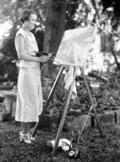 Lila Sinclair of the WPA's Florida Art Project working on a painting - Wauchula, Florida.