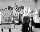 Sculptor Walter Russell working on the Four Freedoms Monument in his New York City studio.